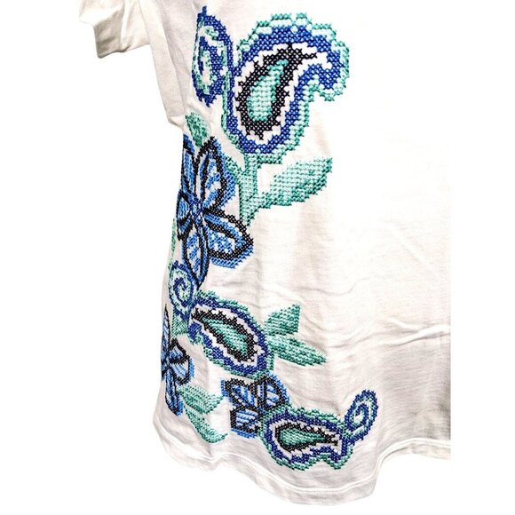 Liz Claiborne Embroidered Top Womens XL White Floral Short Sleeve - Picture 2 of 4